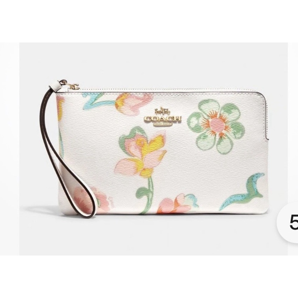 Coach Large Corner Zip Wristlet Dreamy Land Floral Handbag White Pink Bag